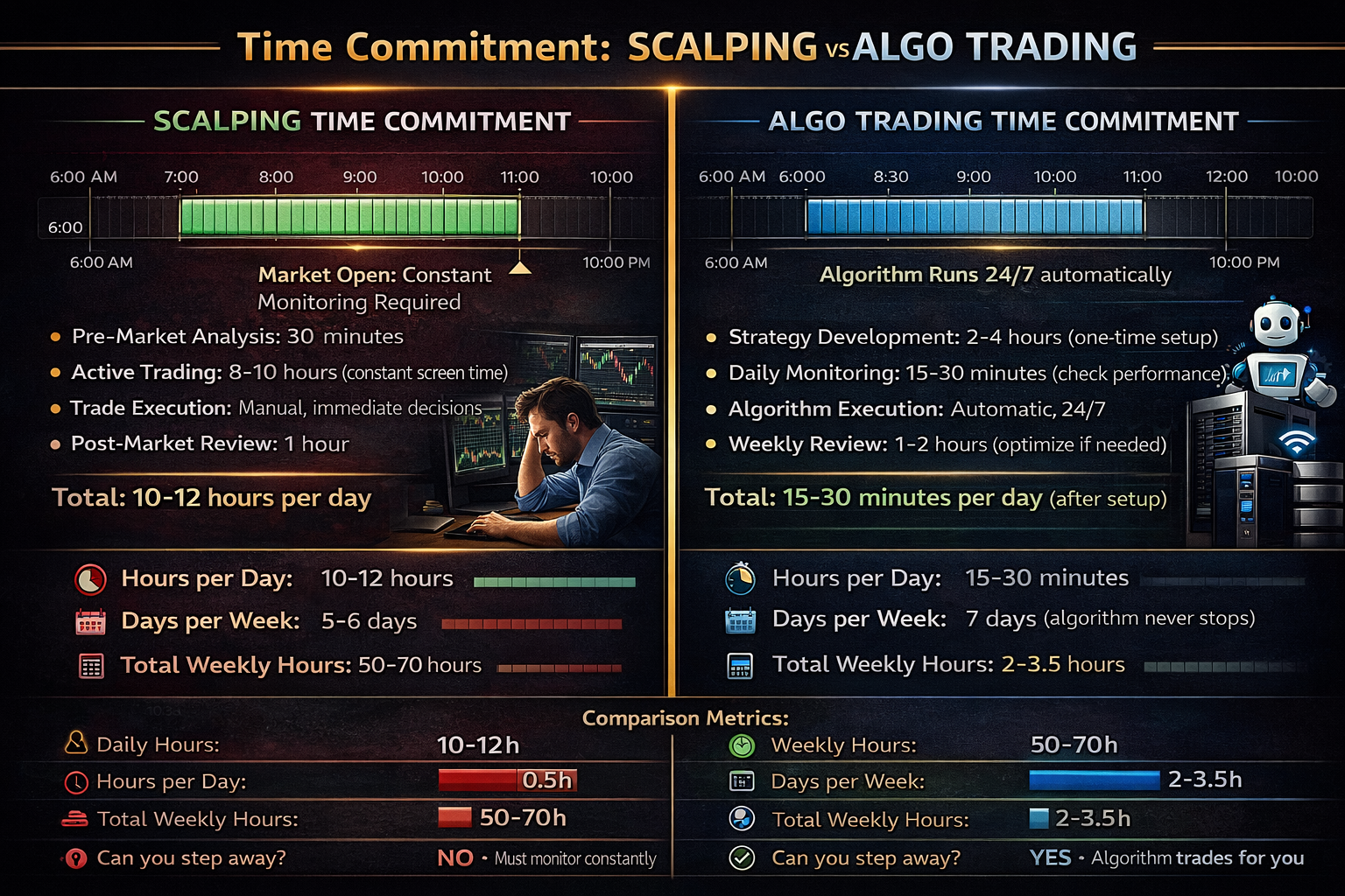 Time Commitment Comparison: Scalping vs Algo Trading