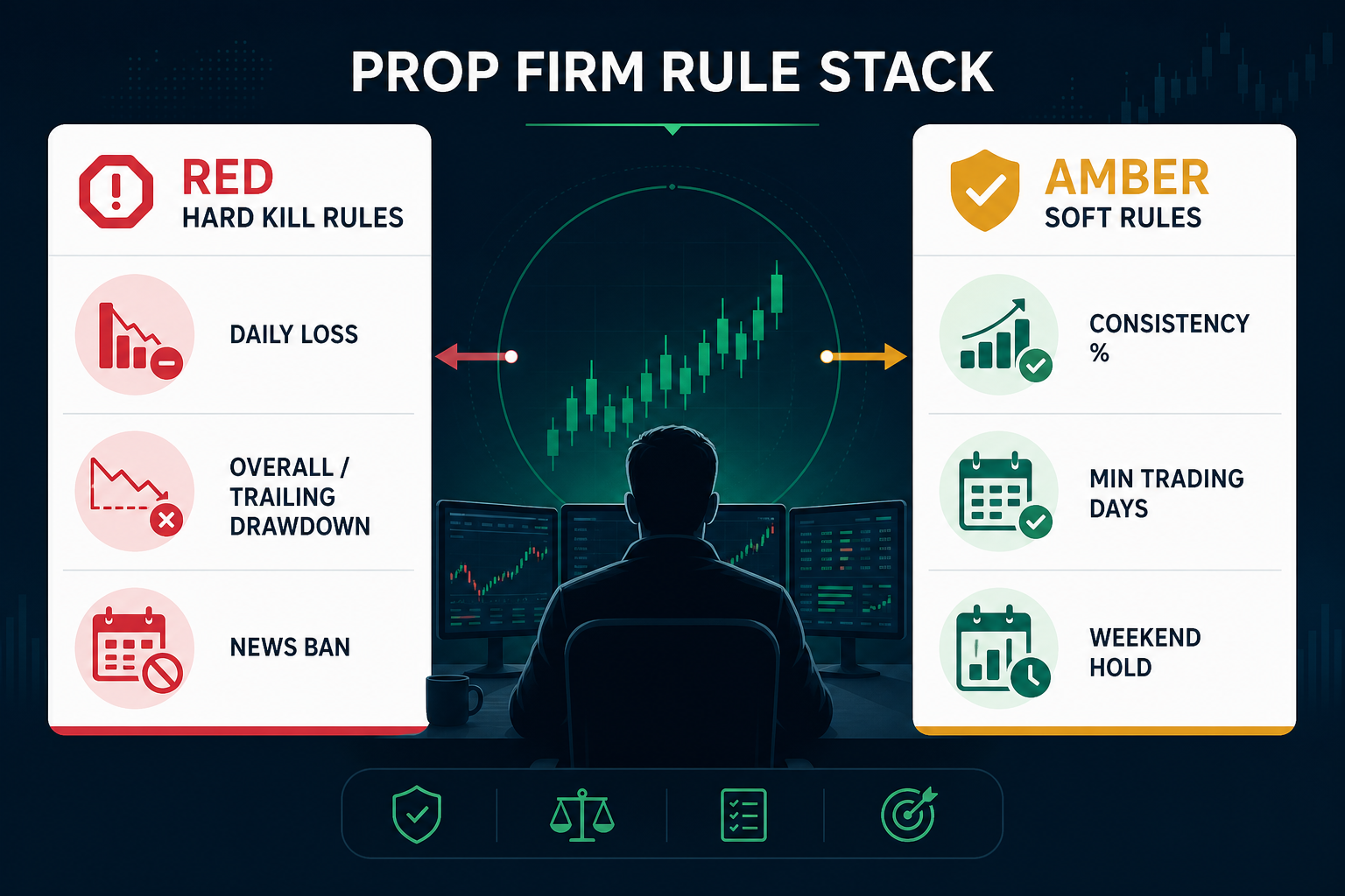 Prop firm challenge rule taxonomy diagram