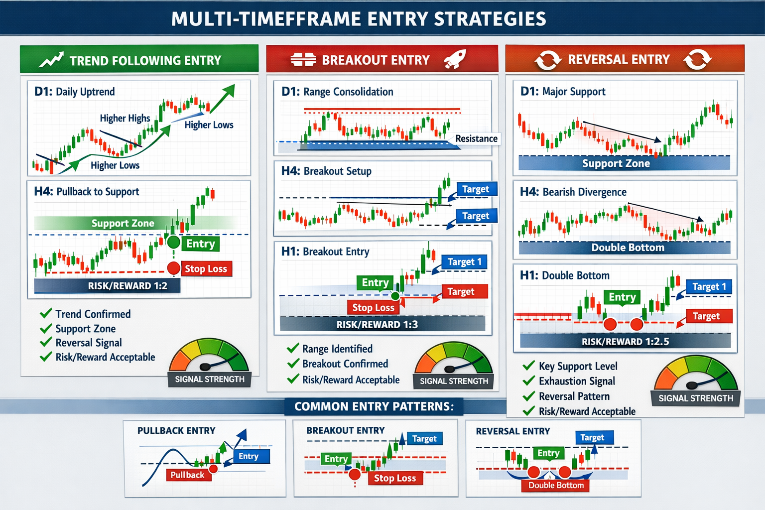 Entry strategies using multiple timeframe analysis