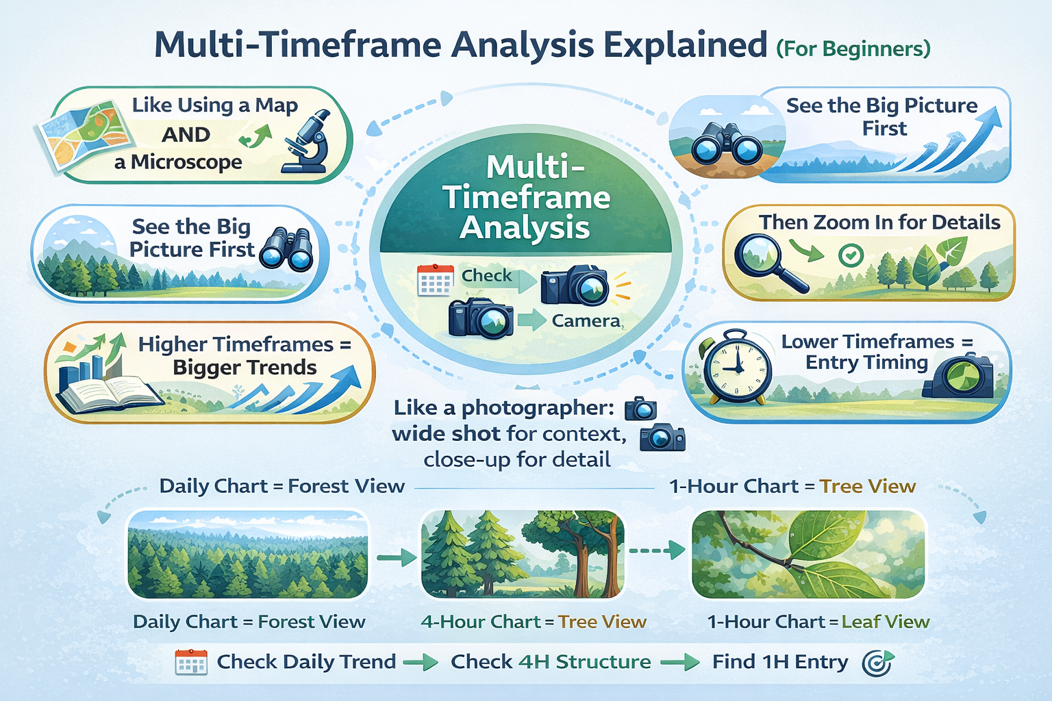 Multi-timeframe analysis explained with multiple chart views